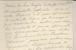 [Carta] 1933 mayo 8, María de San Onofre, [España] [a] Gabriela Mistral