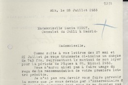 [Carta] 1933 juil 28, Aix en Provence, [Francia] [a] Lucila Godoy, Madrid