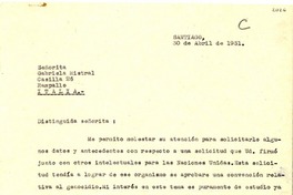 [Carta] 1951 abr. 30, Santiago [a] Gabriela Mistral, Rapallo, Italia