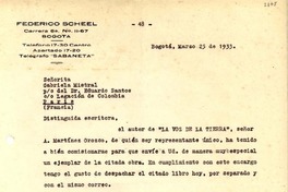[Carta] 1933 mar. 25, Bogotá, [Colombia] [a] Gabriela Mistral, París, Francia