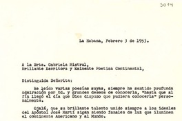 [Carta] 1953 feb. 3, La Habana [a] Gabriela Mistral