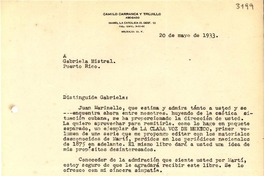 [Carta] 1933 mayo 20, México, D. F., México [a] Gabriela Mistral, Puerto Rico