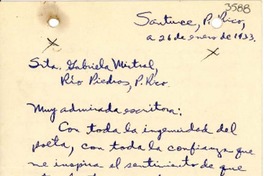 [Carta] 1933 ene. 26, Santurce, Puerto Rico [a] Gabriela Mistral, Río Piedras, Puerto Rico