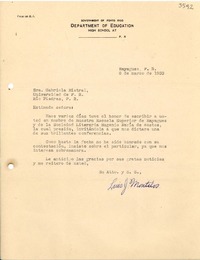 [Carta] 1933 mar. 8, Mayaguez, Puerto Rico [a] Gabriela Mistral, Río Piedras, Puerto Rico