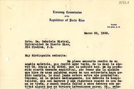 [Carta] 1933 mar. 22, San Juan, Puerto Rico [a] Gabriela Mistral, Río Piedras, Puerto Rico