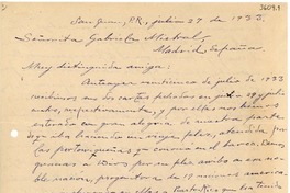[Carta] 1933 jul. 27, San Juan, Puerto Rico [a] Gabriela Mistral, Madrid, España