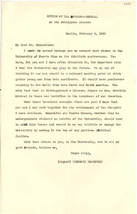 [Carta] 1933 feb. 6, Manila, Filipinas [a] Gabriela Mistral