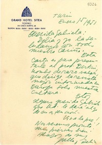 [Carta] 1951 ene. 15, Turin, [Italia] [a] Gabriela Mistral