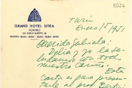 [Carta] 1951 ene. 15, Turin, [Italia] [a] Gabriela Mistral