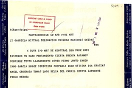 [Telegrama] 1953 abr. 8, Santiago de Chile [a] Gabriela Mistral, Nueva York