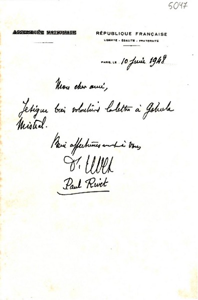 [Carta] 1948 juin 10, Paris, [France] [a] Un amigo