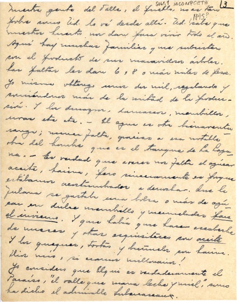 [Carta] [1945?], Vicuña, [Chile] [a] Gabriela Mistral