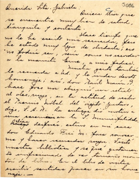 [Carta] 1948 jul. 7, [Vicuña, Chile] [a] Gabriela Mistral