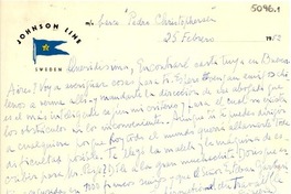 [Carta] 1952 feb. 25, Barco Pedro Cristophersen, [Suecia] [a] [Gabriela Mistral]