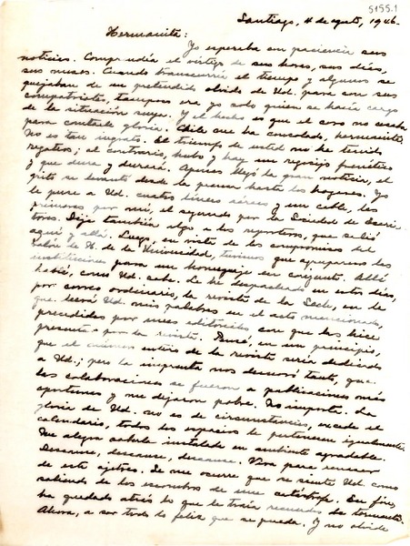 [Carta] 1946 ago. 4, Santiago, [Chile] [a] [Gabriela Mistral]