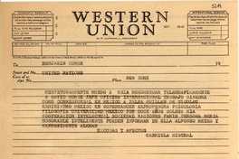 [Telegrama] [1952?], [EE.UU.?] [a] Benjamin Cohen, United Nations, New York, [EE.UU.]