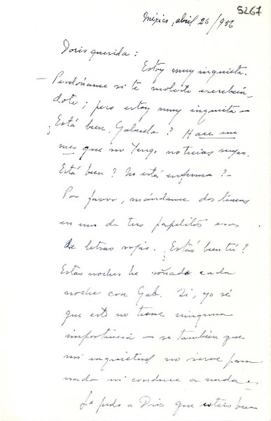 [Carta] 1956 abr. 26, México [a] Doris Dana