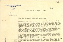 [Carta] 1951 mayo 7, Santiago, Chile [a] Gabriela Mistral