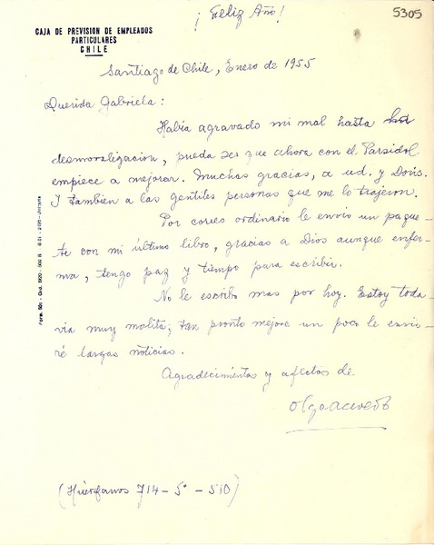 [Carta] 1955 ene., Santiago [a] Gabriela Mistral