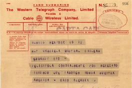 [Telegrama] 1945 nov. 17, New York [a] Gabriela Mistral, Río de Janeiro