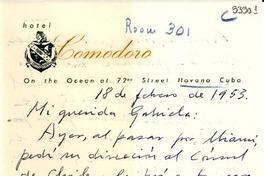 [Carta] 1953 feb. 18, Habana, Cuba [a] Gabriela Mistral