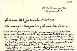 [Carta] 1951 feb. 15, México D.F. [a] Gabriela Mistral