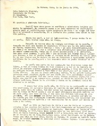 [Carta] 1954 jun. 1, La Habana, Cuba [a] Gabriela Mistral, New York