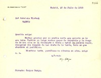 [Carta] 1933 jul. 25, Madrid, [España] [a] Gabriela Mistral, Madrid