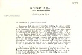 [Carta] 1953 mayo 18, Miami, Florida [a] Gabriela Mistral