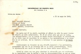 [Carta] 1948 mayo 10, Río Piedras, Puerto Rico [a] Gabriela Mistral, Santa Bárbara, California