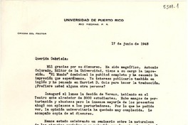 [Carta] 1948 jun. 17, Río Piedras, Puerto Rico [a] Gabriela [Mistral]