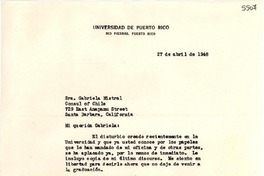 [Carta] 1948 abr. 27, [Río Piedras, Puerto Rico] [a] Gabriela Mistral, Santa Bárbara, California