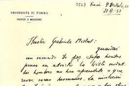 [Carta] 1951 oct. 21, Turín, [Italia] [a] Gabriela Mistral