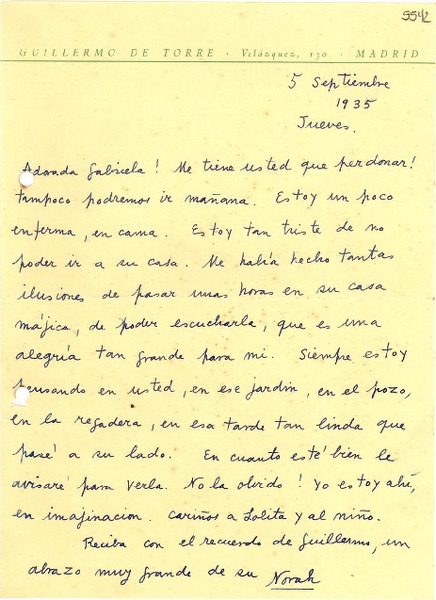 [Carta] 1935 sept. 5, Madrid [a] Gabriela Mistral