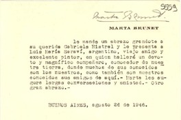[Tarjeta] [1946 ago. 26, Buenos Aires [a] Gabriela Mistral