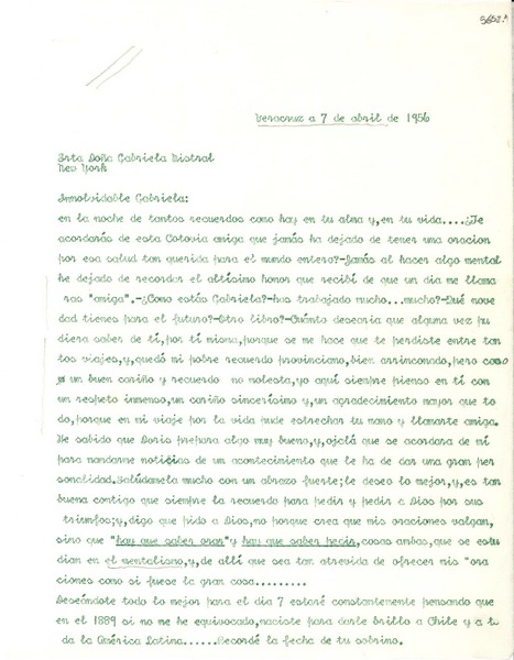 [Carta] 1956, abr. 7, Veracruz [a] Gabriela Mistral, New York