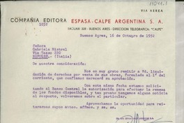 [Carta] 1952 oct. 16, Buenos Aires, [Argentina] [a] Gabriela Mistral, Nápoles, Italia