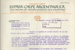 [Carta] 1954 ene. 25, Buenos Aires, [Argentina] [a la] Editorial Karl Rauch, Dusseldorf, Alemania