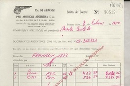[Boleta de control] 1954 feb. 8, Buenos Aires, [Argentina]