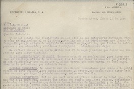[Carta] 1940 jun. 12, Buenos Aires, [Argentina] [a] Gabriela Mistral, Embajada de Chile, Rio de Janeiro, [Brasil]