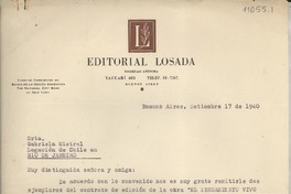 [Carta] 1940 sept. 17, Buenos Aires, [Argentina] [a] Gabriela Mistral, Legación de Chile, Rio de Janeiro, [Brasil]