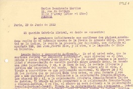 [Carta] 1933 jun. 29, Paris, Francia [a] Gabriela Mistral