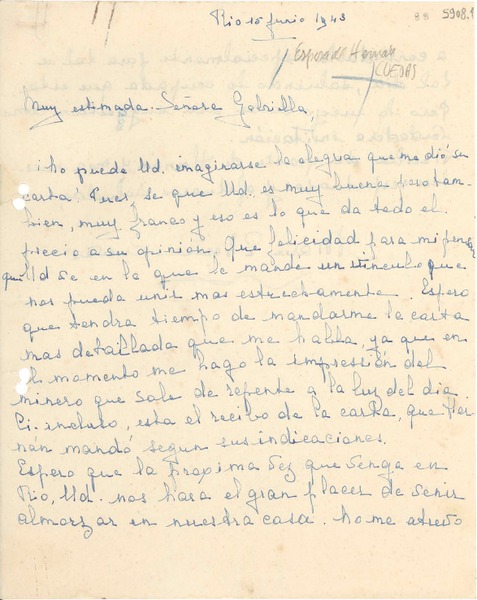 [Carta] 1943 jun. 15, Río de Janeiro [a] Gabriela Mistral