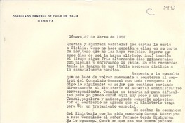 [Carta] 1952 mar. 27, Génova, [Italia] [a] Gabriela [Mistral]