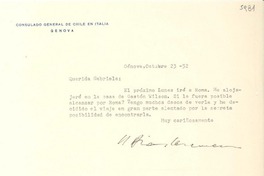 [Carta] 1952 oct. 23, Génova, [Italia] [a] Gabriela [Mistral]