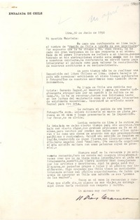 [Carta] 1950 jun. 30, Lima [a] Gabriela Mistral