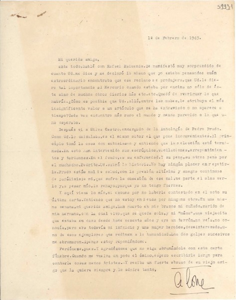 [Carta] 1949 feb. 1, [Santiago] [a] Gabriela Mistral