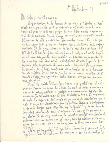 [Carta] 1951 sept. 1, [Santiago] [a] Gabriela Mistral