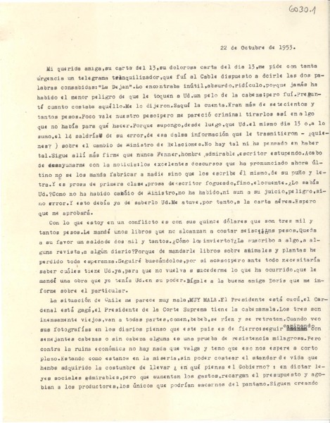 [Carta] 1953 oct. 22, [Santiago, Chile] [a] [Gabriela Mistral]