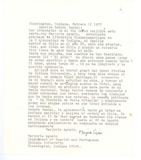 [Carta], 1977 feb. 11 Bloomington, Indiana <a> María Luisa Bombal